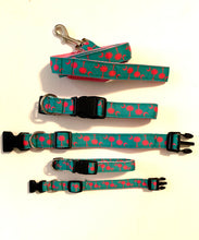 Load image into Gallery viewer, Dog Collar Green with Pink webbing