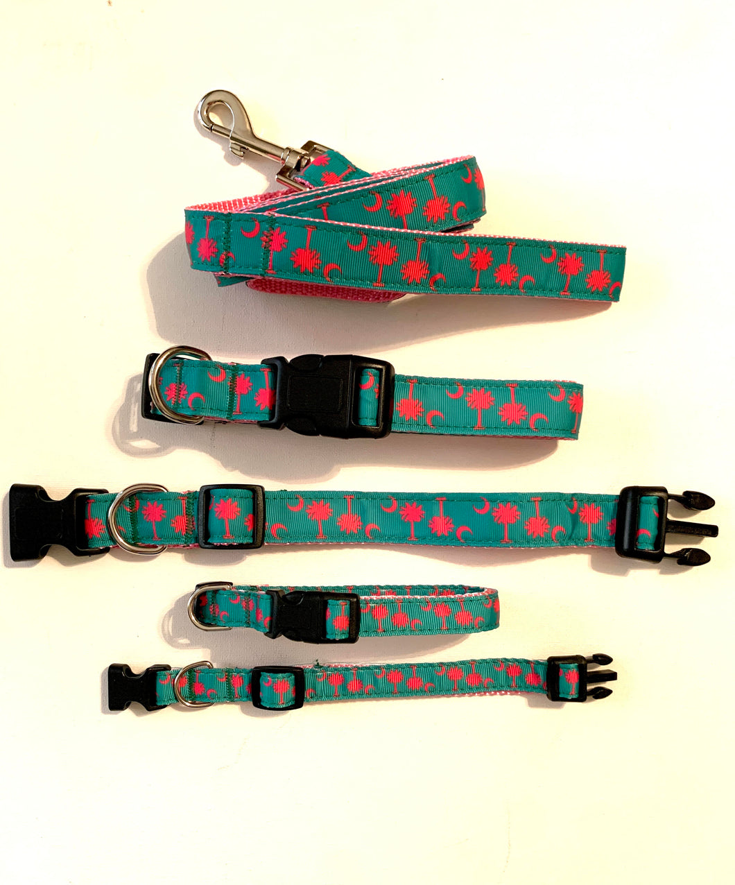 Dog Collar Green with Pink webbing