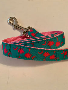 Dog Collar Green with Pink webbing
