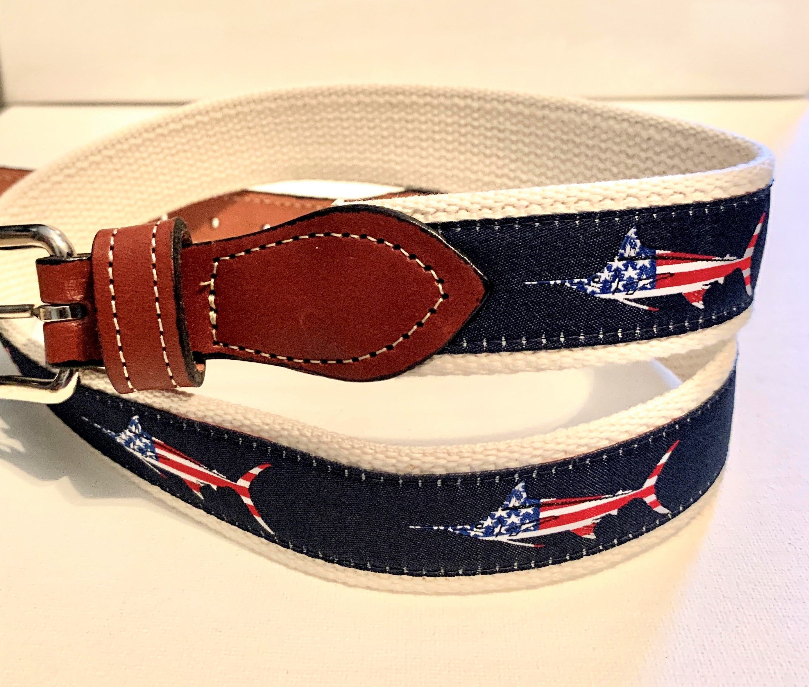 Belt USA Fish on Navy – Coastal Accessories; The Palmetto booth display picture 1